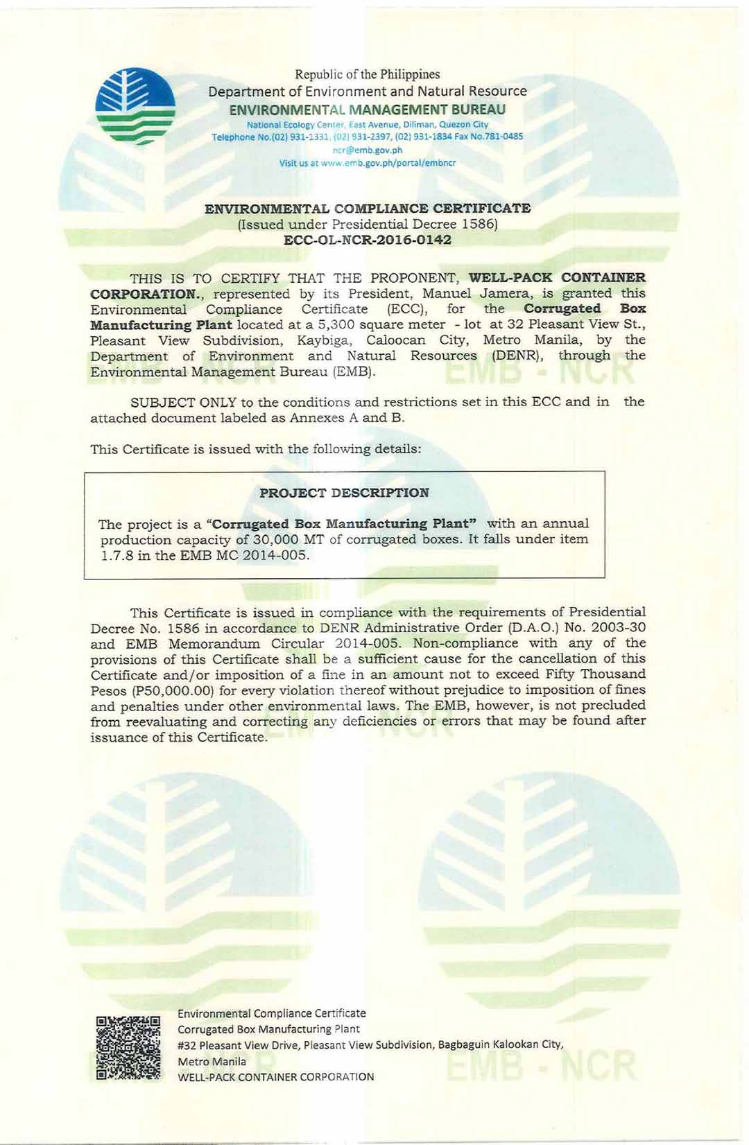 Well-Pack DENR Certificate
