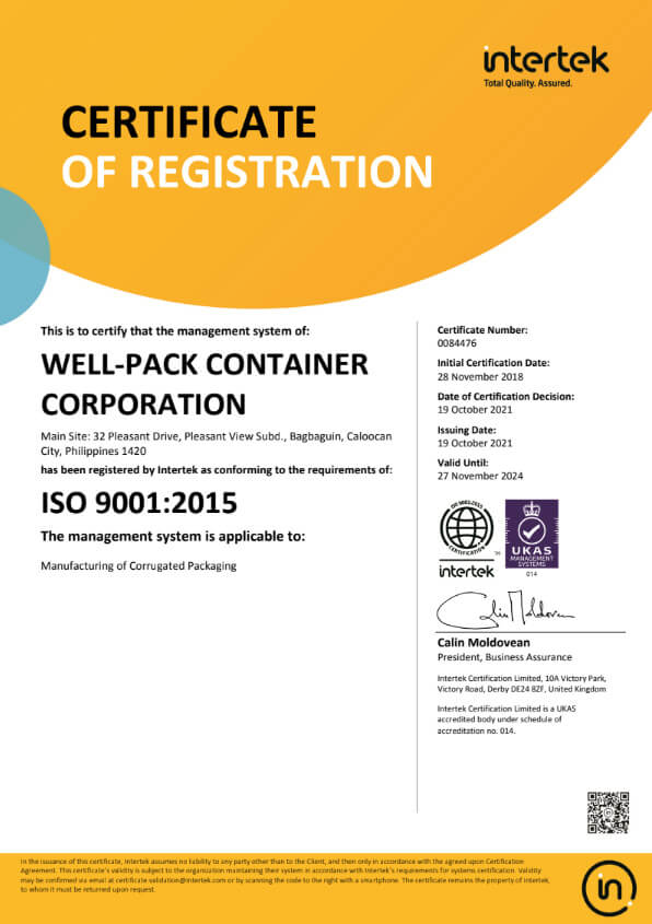 Well-Pack ISO Certificate